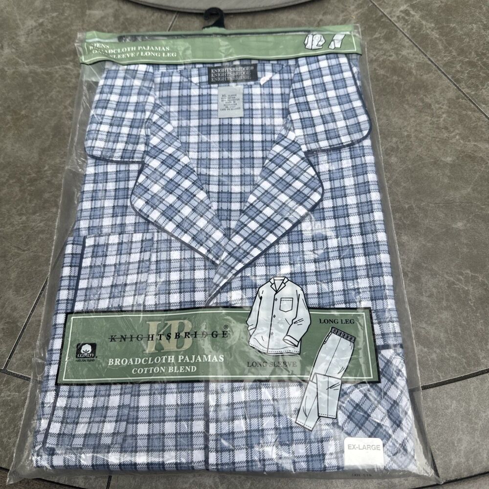 NEW Vintage Knightsbridge Broadcloth Pajamas 2 Piece Set Men's Size XL Plaid